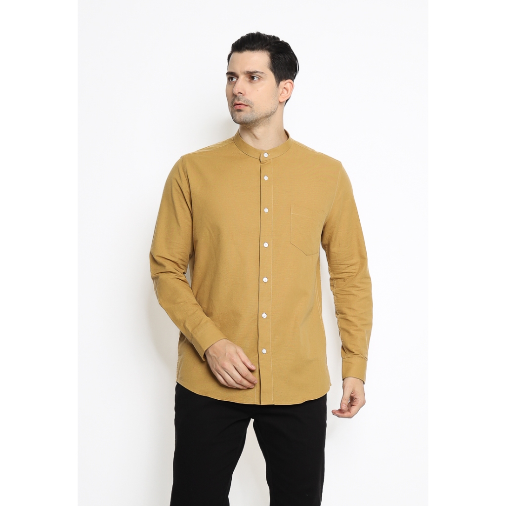 MAGINOT Kemeja Pria KOKO Basic Polos Lengan Panjang MUSTARD