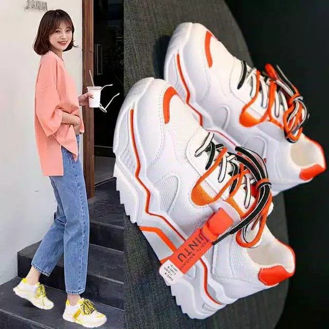 Sneakers Wanita Cewek Korea Kulit PU Sintesis Woman Sneaker Sepatu Hangout Cewek Kekinian