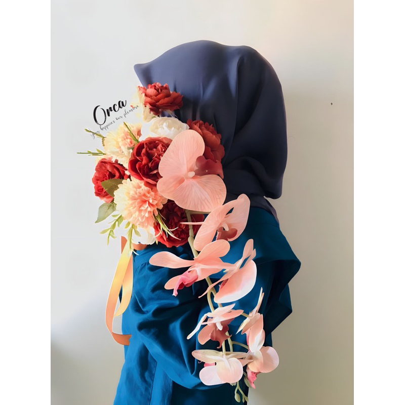 BUKET WEDDING ANGGREK LATEX IMITASI BUKET PERNIKAHAN BUKET PENGANTIN BUKET BUNGA KEKINIAN BUKET WEDD