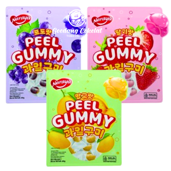 

Naraya Peel Gummy Permen Jelly Kupas Rasa Buah Anggur Mangga Strawberry Lemon Peach 80g