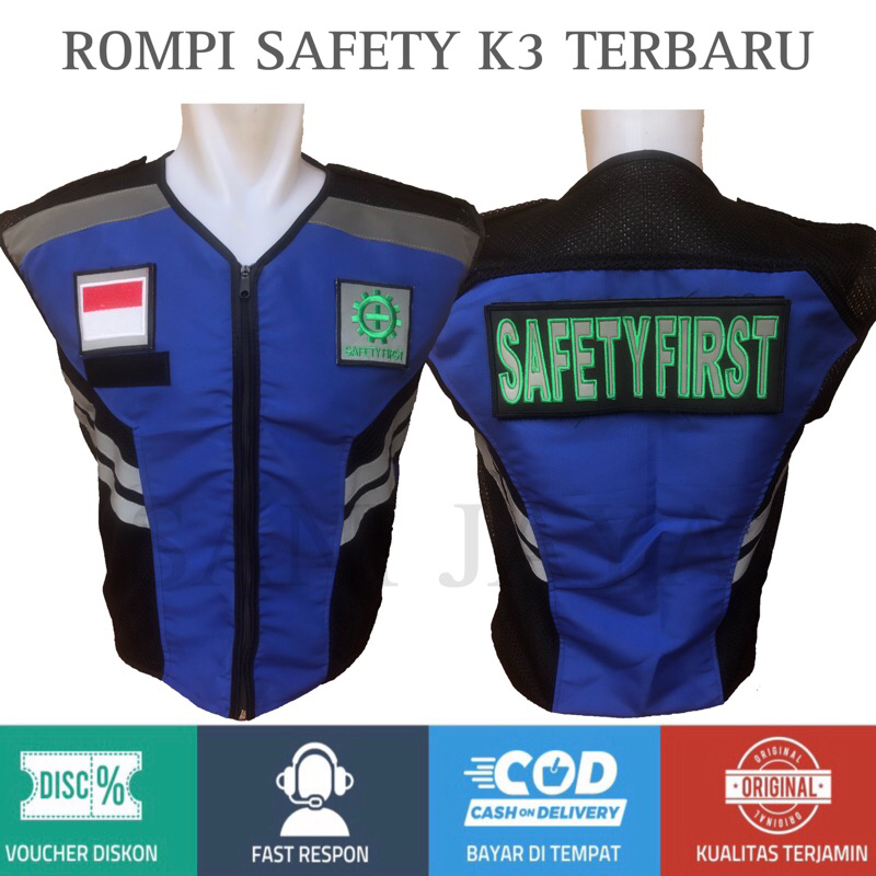 Rompi Safety lapangan,Vest Safety,Rompi Kerja Proyek Lapangan Bahan Taslan Kombinasi Jala