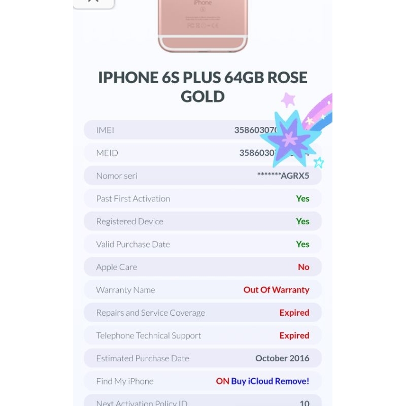 IPHONE 6s plus 64GB minus deskripsi