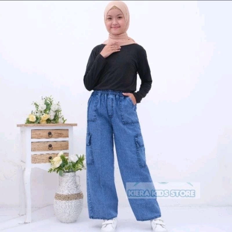 CELANA KULOT CARGO JEANS ANAK PEREMPUAN USIA 4_16 TAHUN / CELANA ANAK PEREMPUAN JEANS / CELANA ANAK 