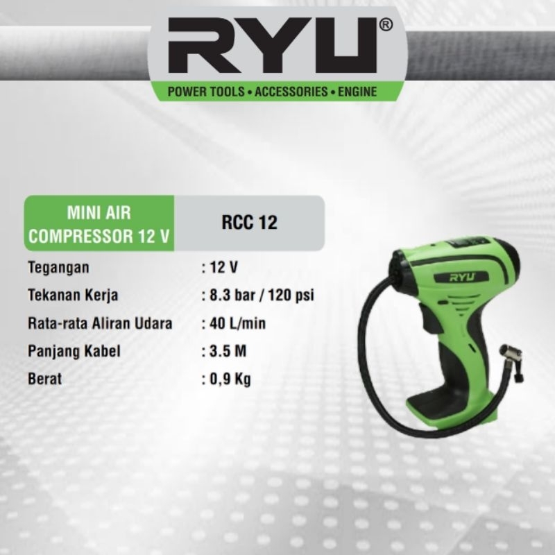 RYU AIR MINI COMPRESSOR 12V / KOMPRESOR MINI / KOMPRESOR KECIL / POMPA BAN