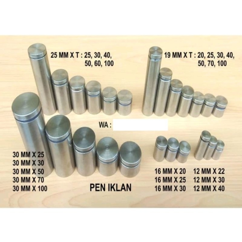 Pen Iklan 12 X 22 Stainless Steel / Stabil Kaca 12 X 20 / Sign Board / Baut Akrilik