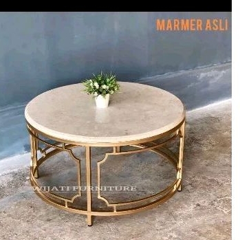 Meja Bulat Marmer Cream , Meja Tamu Marmer , Meja tamu Minimalis