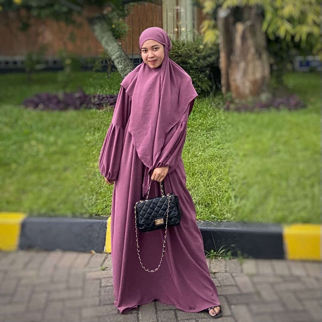 Elzeeva | Zirra Dress Crinkle Syari Set Khimar - Dress Syar'i Set Bergo Jumbo - Gamis Syar'i French 