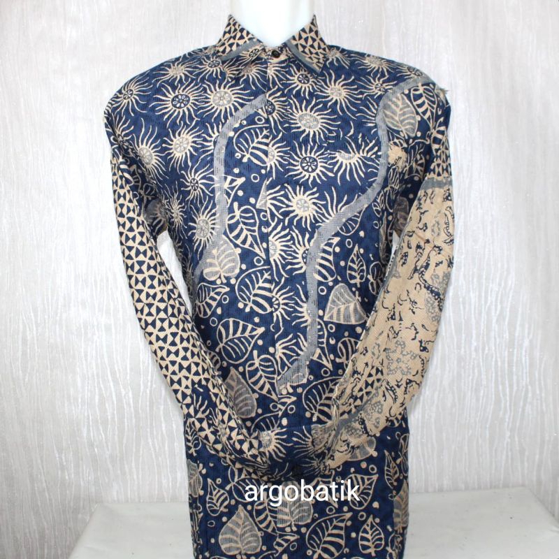 Kemeja Batik Dobby Atbm Tradisional Eksklusif Warna Biru Navy Salem