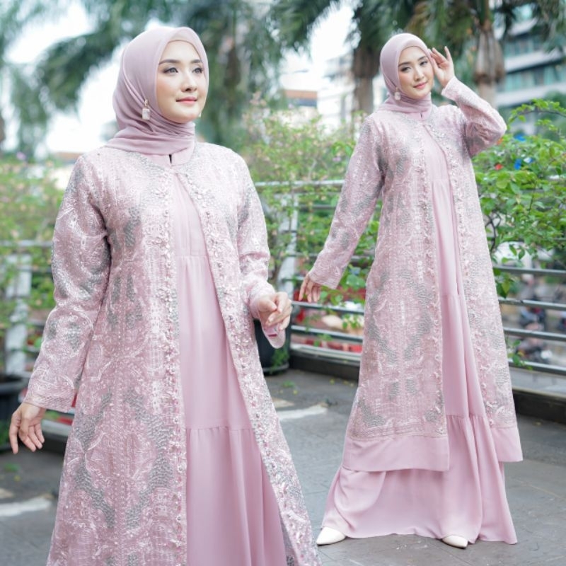 BIANCA DRESS (outer+inner)2pc //Baju Lebaran//Gamis Outer//Long Cardigan//Gamis Mewah//Kebaya Modern