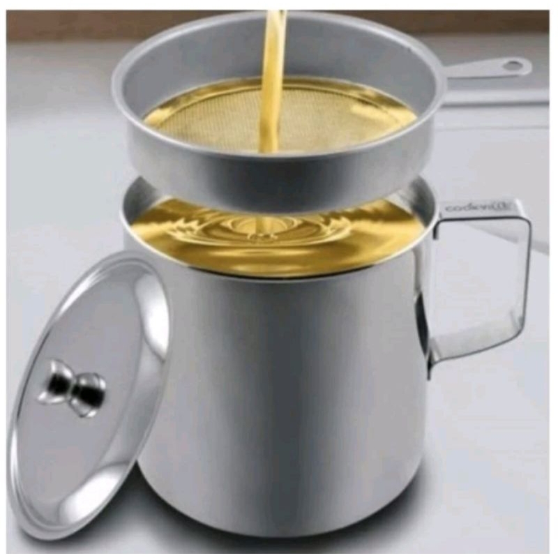 Saringan Minyak Goreng Stainless Steel / Wadah Minyak Jelantah / Saringan Minyak Modern