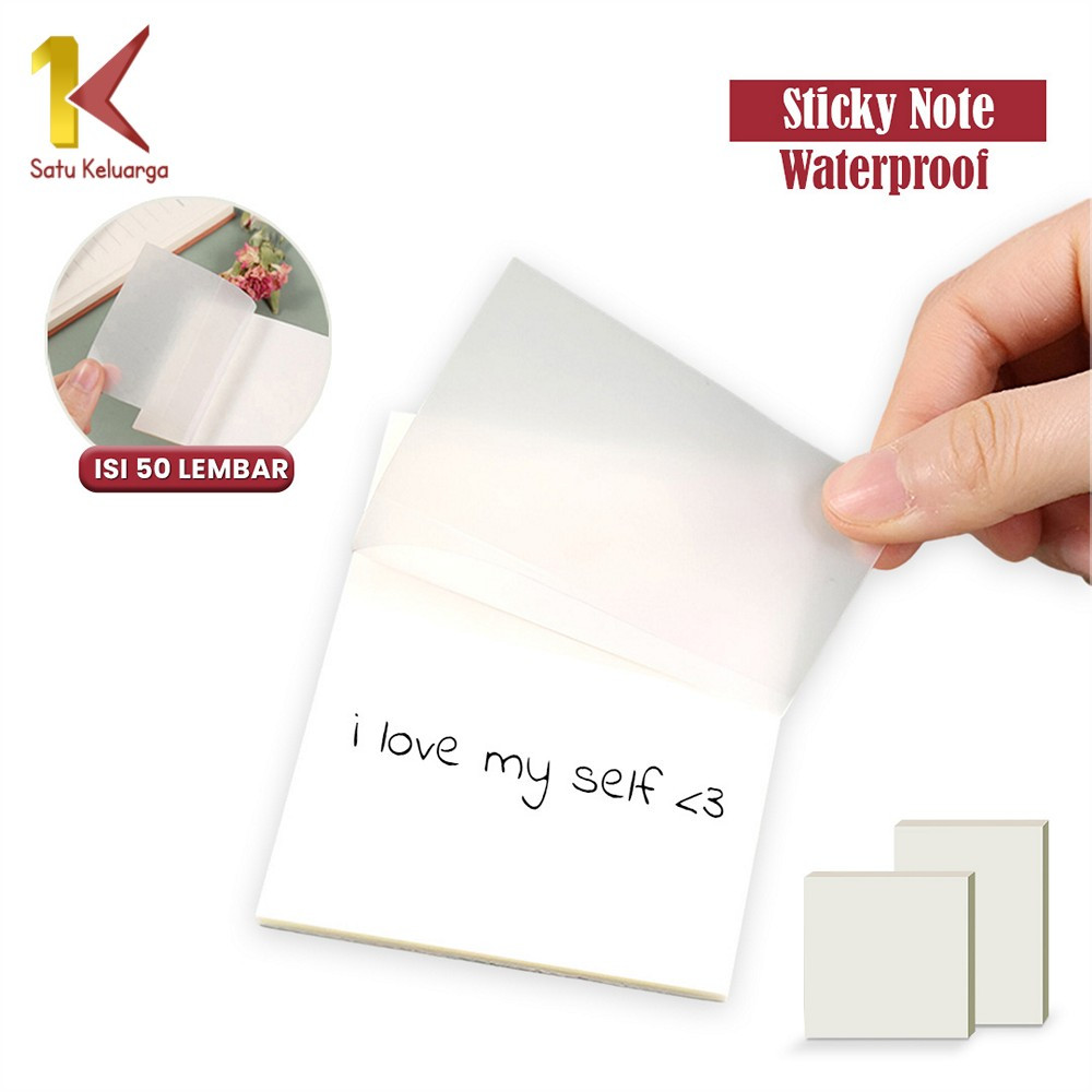 Satu Keluarga Sticky Note Transparan Isi 50 Lembar A87 Memo Kertas Tempel Anti Air Waterproof Serbag