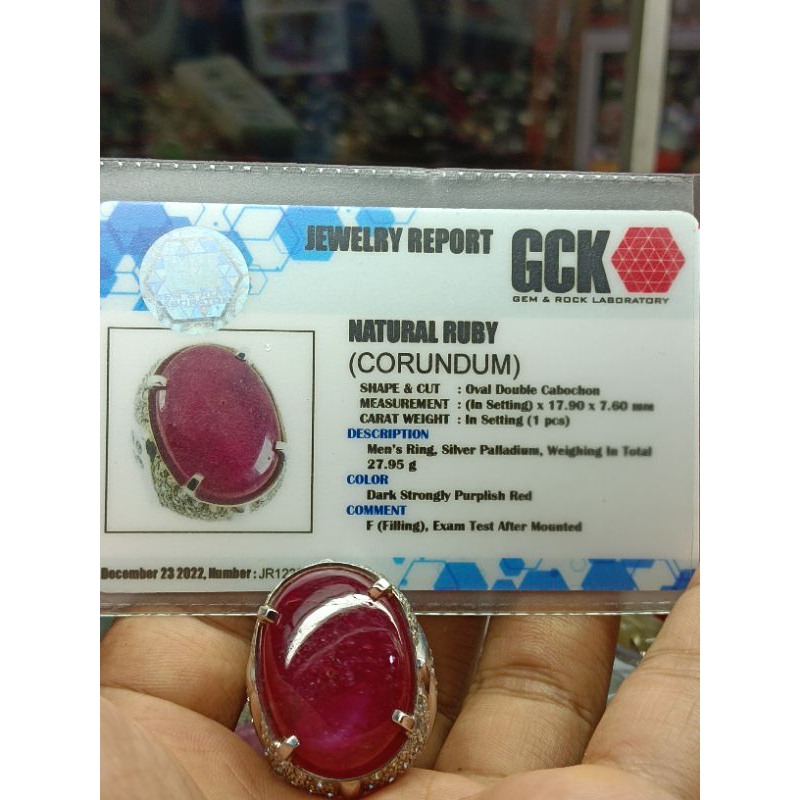 CINCIN PRIA PERAK BATU PERMATA RED RUBY JUMBO (batu merah ruby/batu merah delima afrika)