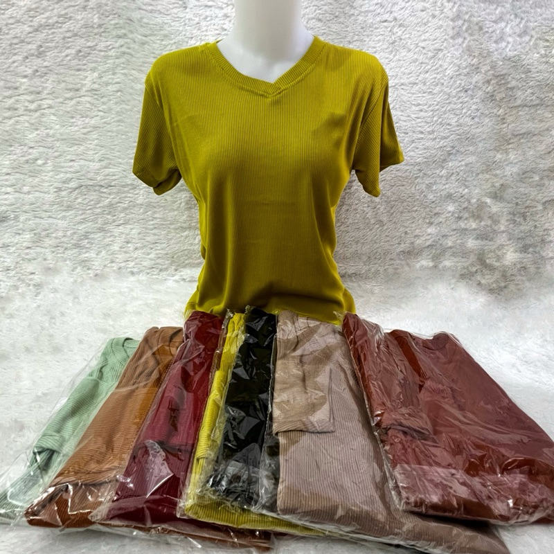 Kaos Rib Premium Lengan Pendek / Leher V