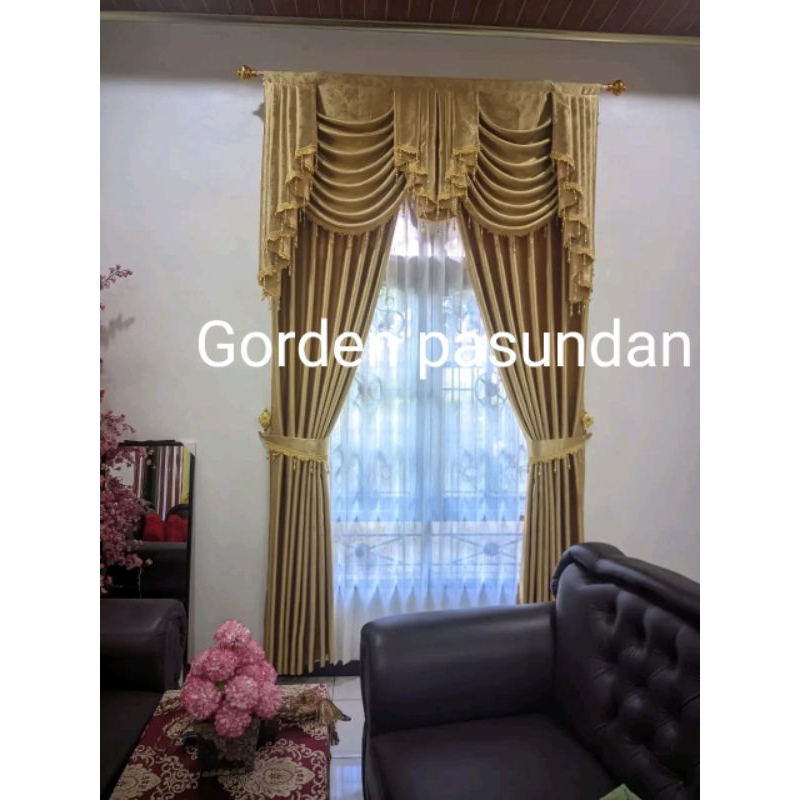 Gorden Poni Gelombang Spanyol Jendela Pintu Mewah Elegan Rumah Ruang Tamu Minimalis Moderen Elegan