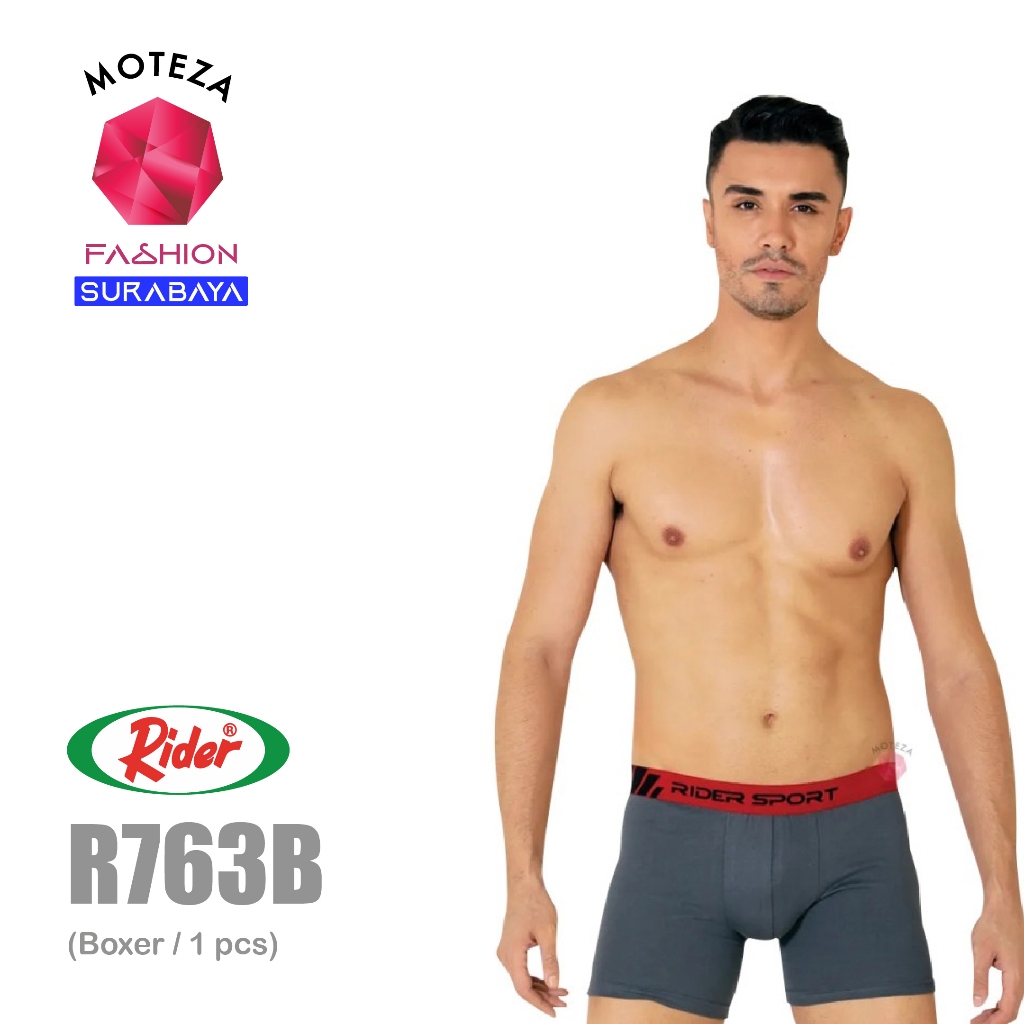 RIDER Sport R 763 R763B - Celana Dalam Pria Boxer - Hitam / Abu Polos