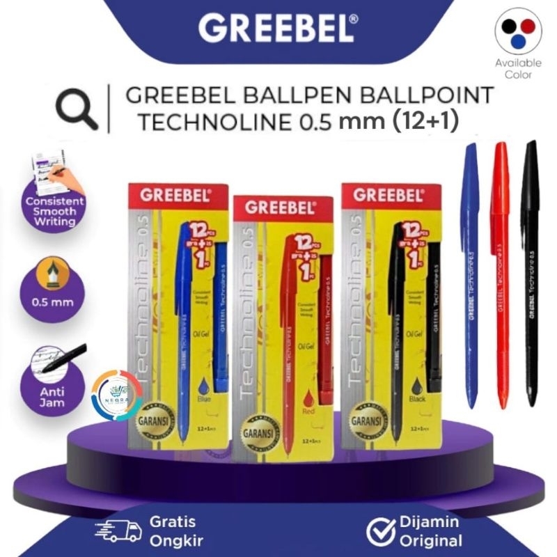 

Greebel Ballpen Technoline 0.5 Black / Blue / Red ink (12 free 1)