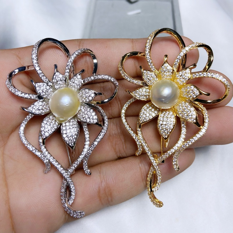 Bros Pin Rhodium Lapis Emas 18k Mutiara Air Laut Asli Lombok Bersertifikat Aksesoris Accesories Perh