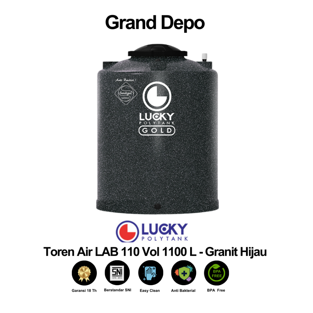 Lucky Polytank Toren Air 1100 Liter LAB 110 Granit Hijau