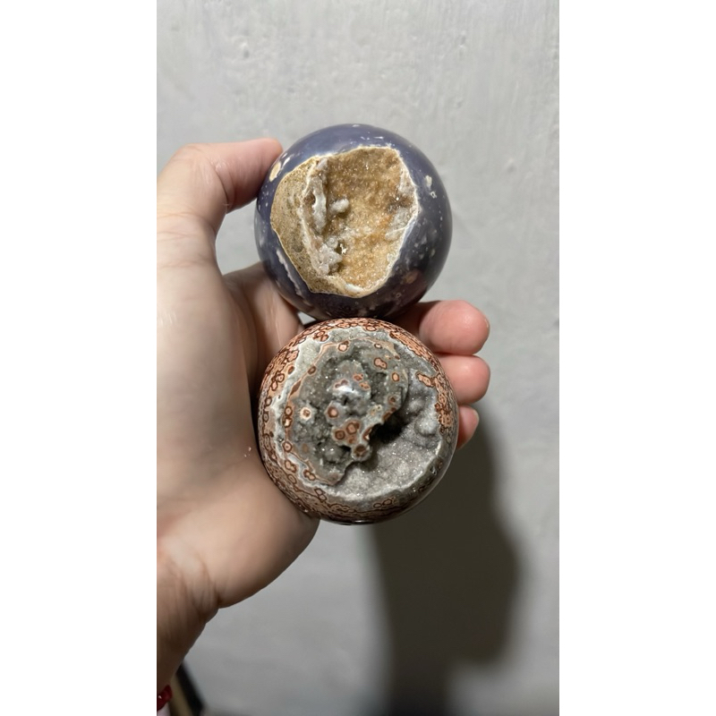 Crystal Stone Orb Sphere, [SPARKLING] Druzy Purple Agate crystal, Batu kristal, Batuan Alami, Pajang