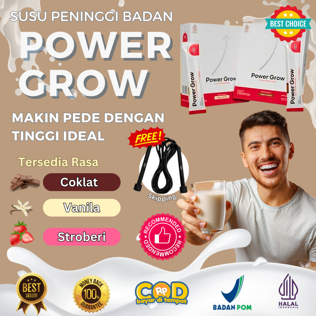 3 Box Susu Power Grow Rasa Coklat Paket Suplemen Obat Peninggi Badan Kotak Bubuk Sachet Kalsium Pena