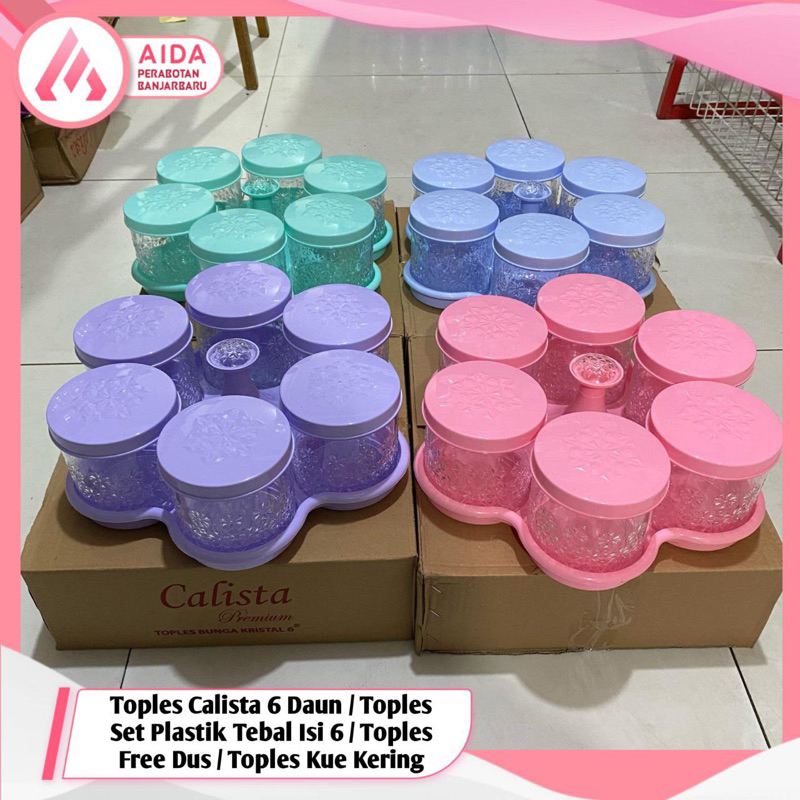 Toples Calista 6 Daun / Toples Set Plastik Tebal Isi 6 / Toples Free Dus / Toples Kue Kering