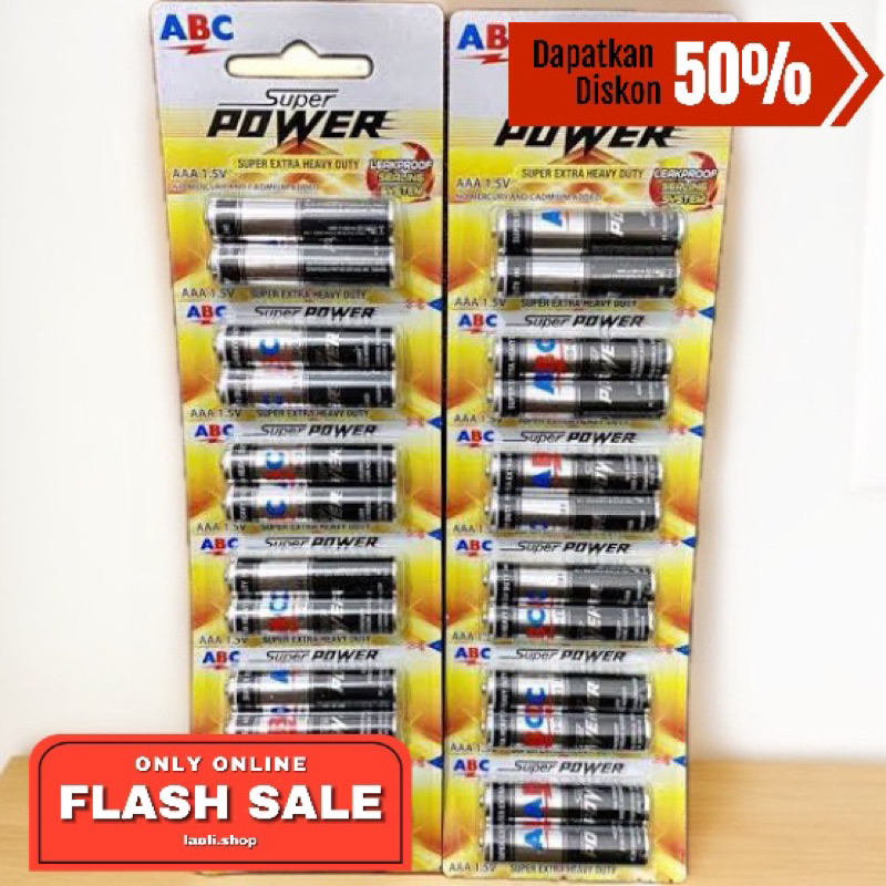 BATERAI ABC SUPER POWER AAA Isi 12 Pcs | 2 Pcs (Biru A3 / Hitam A3 / ABC Alkaline /Tanggung / Besar)