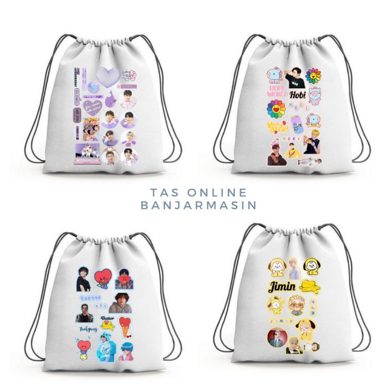 Tas Online Banjarmasin - Tas Serut Ransel Wanita Kpop Kanvas Full Warna