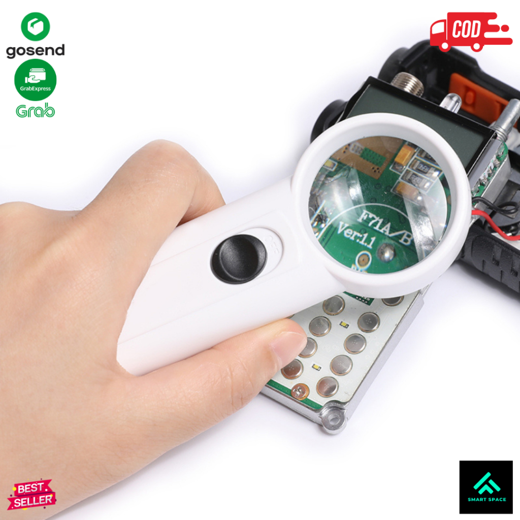 

[SPCE] Kaca Pembesar Handheld Magnifiying Glass Lup with 2 LED 35mm 8X - JM-Z19 - White Makassar