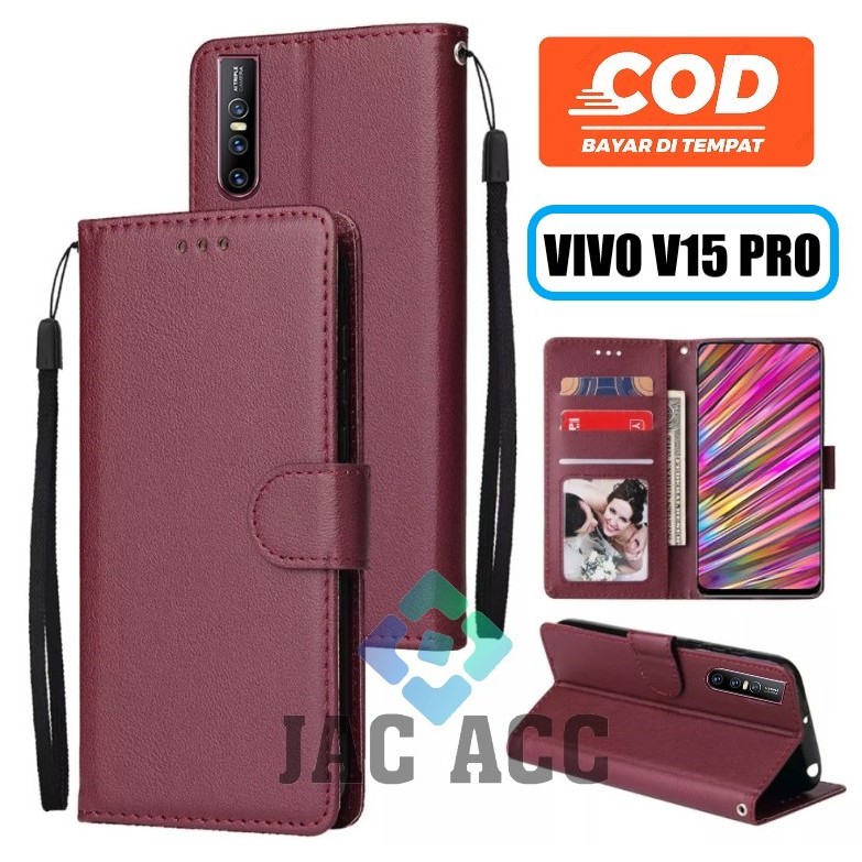 LEATHER CASE PREMIUM UNTUK HP VIVO V15 PRO FLIP WALLET DOMPET HP UNTUK VIVO V15 PRO