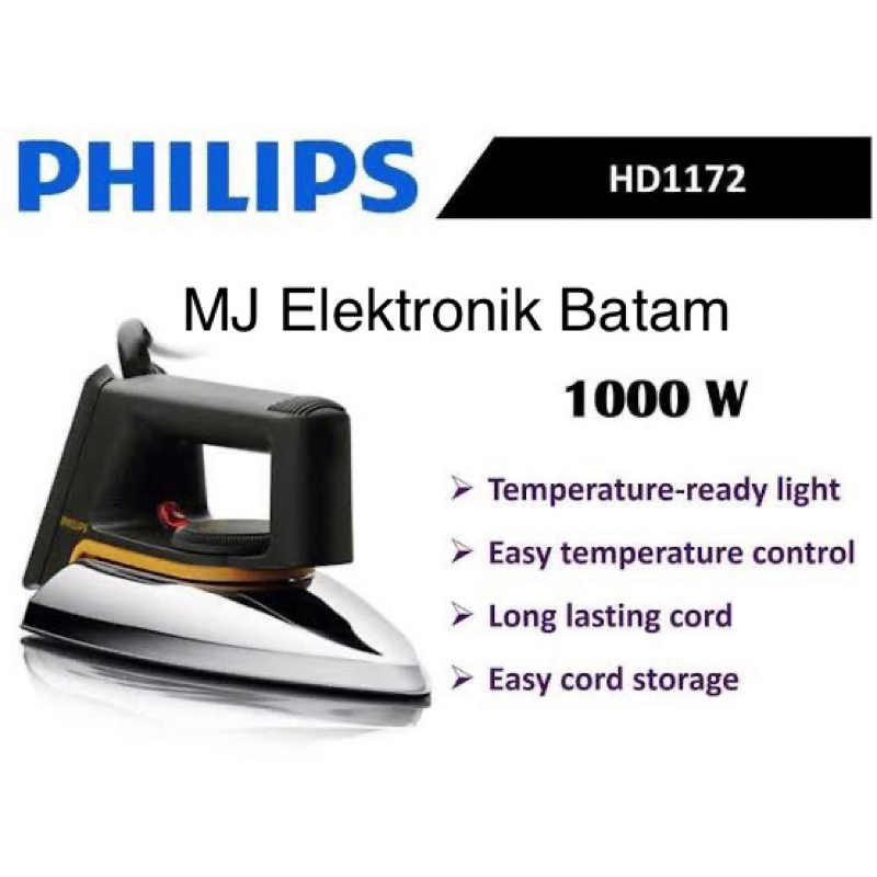 KOTA BATAM - PHILIPS SETRIKA 1000 W DRY IRON HD1172 HD 1172 SETRIKA 1000 WATT BATAM