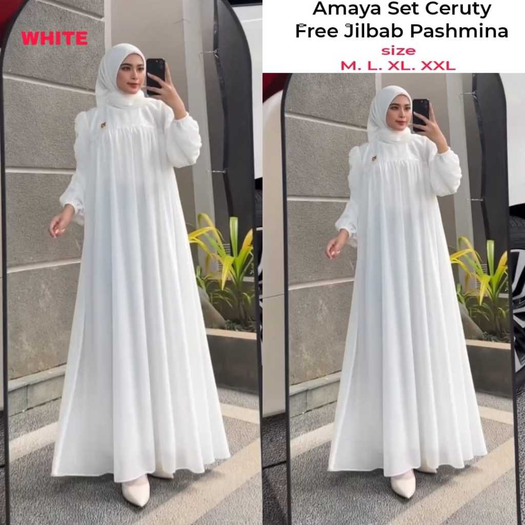 AMAYA Set Syar'i Pashmina CERUTY BABYDOLL Gamis Wanita Bahan CERUTI Premium Baju Seragaman Lebaran 2