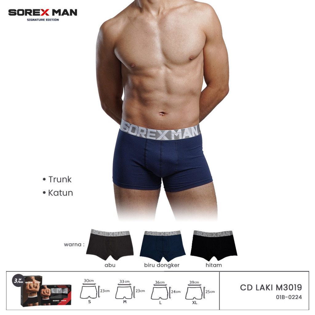 (3 PCS) Sorex Man Boxer Katun Pria Signature Trunk CD LK M3019 ( M 3019 )