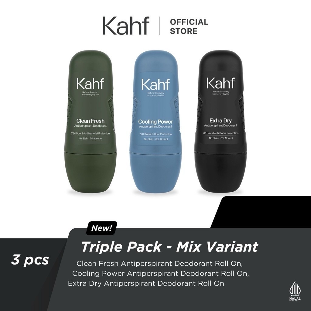 KAHF Antiperspirant Deodorant Roll On Mix Variant Triple Pack Indonesia / Paket Deodorant Pria 45ml 