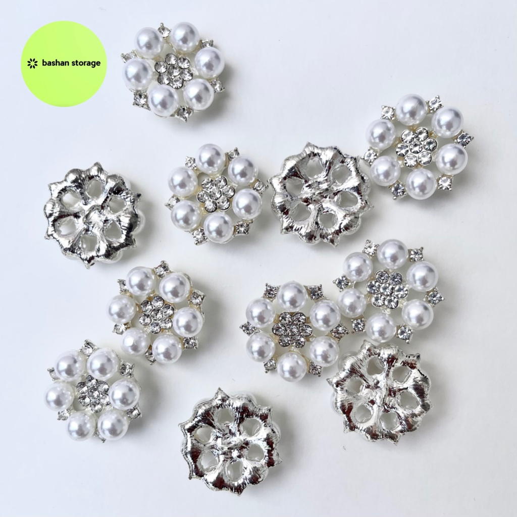 IVY - kancing ZIRCON korea cantik 2,5cm mutiara jepang, kancing mewah logam silver, kancing hias, ka