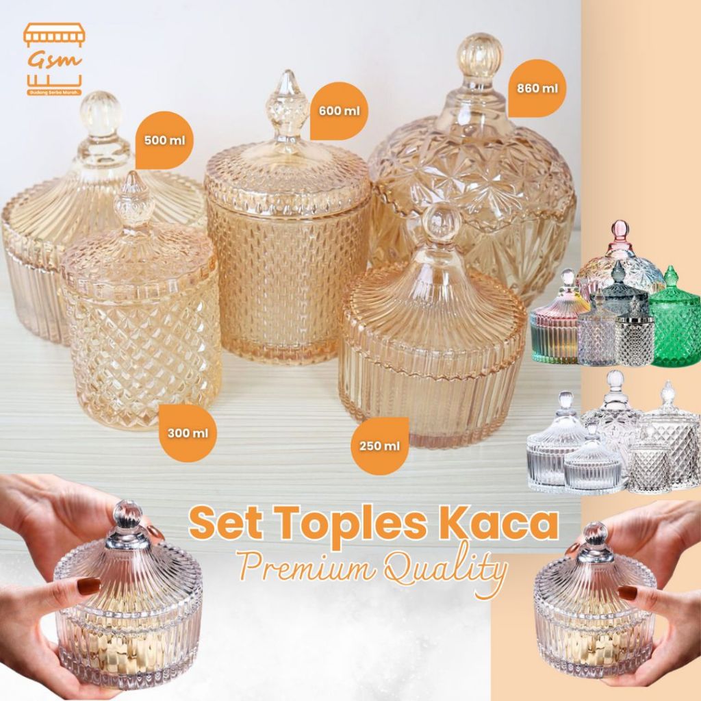 GSM SET ISI 3 PCS Toples Kaca Mewah Crystal Lebaran Souvenir Snack Jar