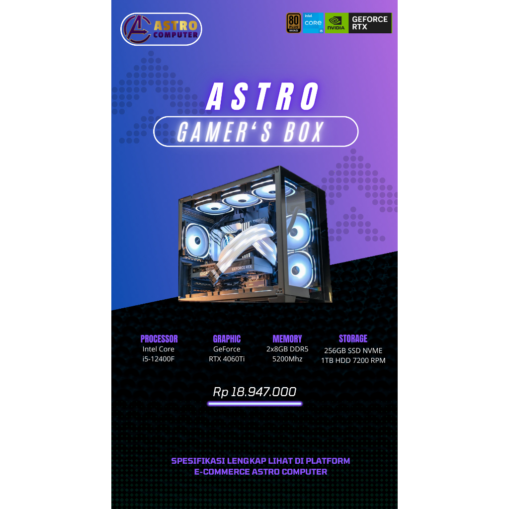 Rakitan PC Gaming Rata Kanan RTX 4060ti Desain Cakep