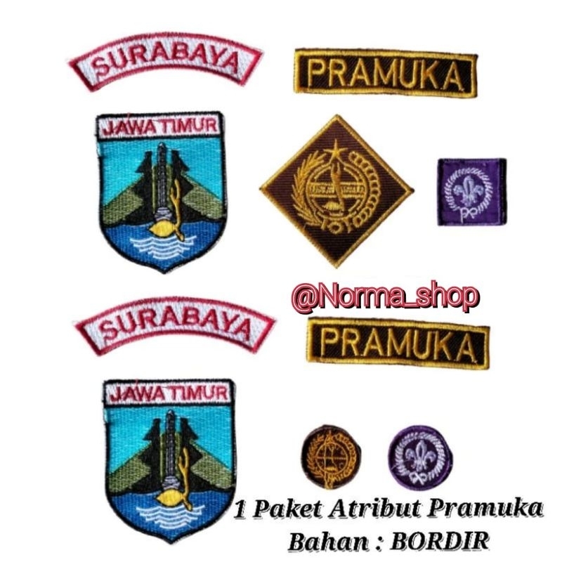 ( 1 Paket isi 4 Bet ) BET / BADGE PROV.JATIM + LOKASI + TUNAS PANDU PRAMUKA ( BORDIR )