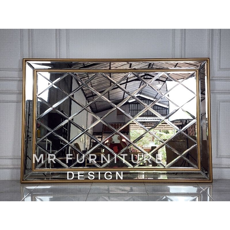 Cermin dinding gold bevel doble frame