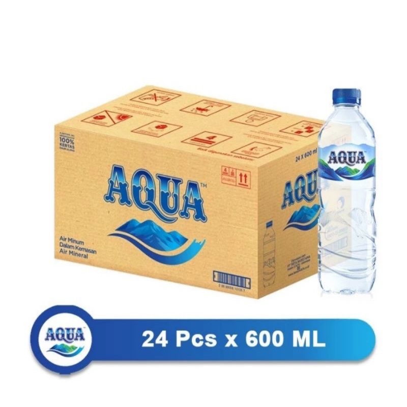 Air mineral Aqua 600 ml 1 Dus x 24 botol