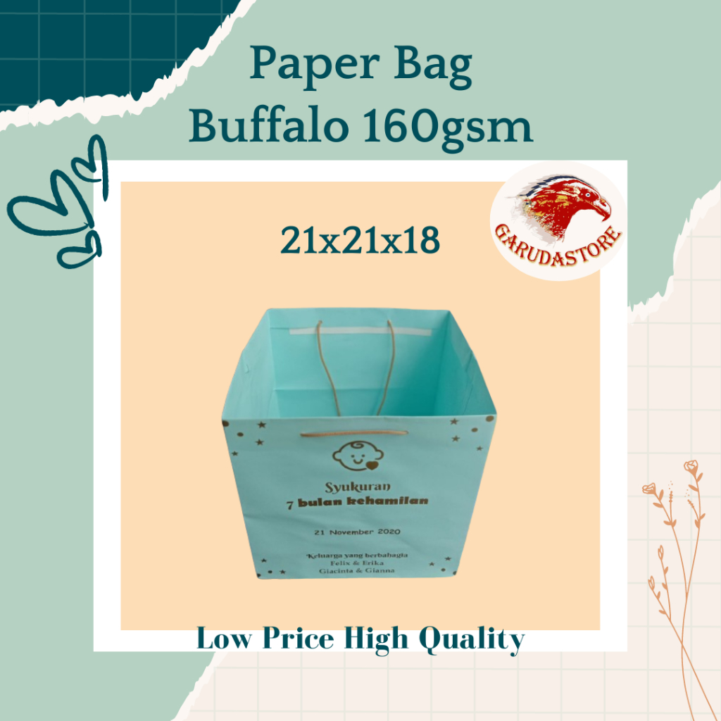 

Paperbag Custom , Paperbag Wedding , Paperbag Aqiqah Murah Bahan BC Warna Model Nasi Box size 21x21x18