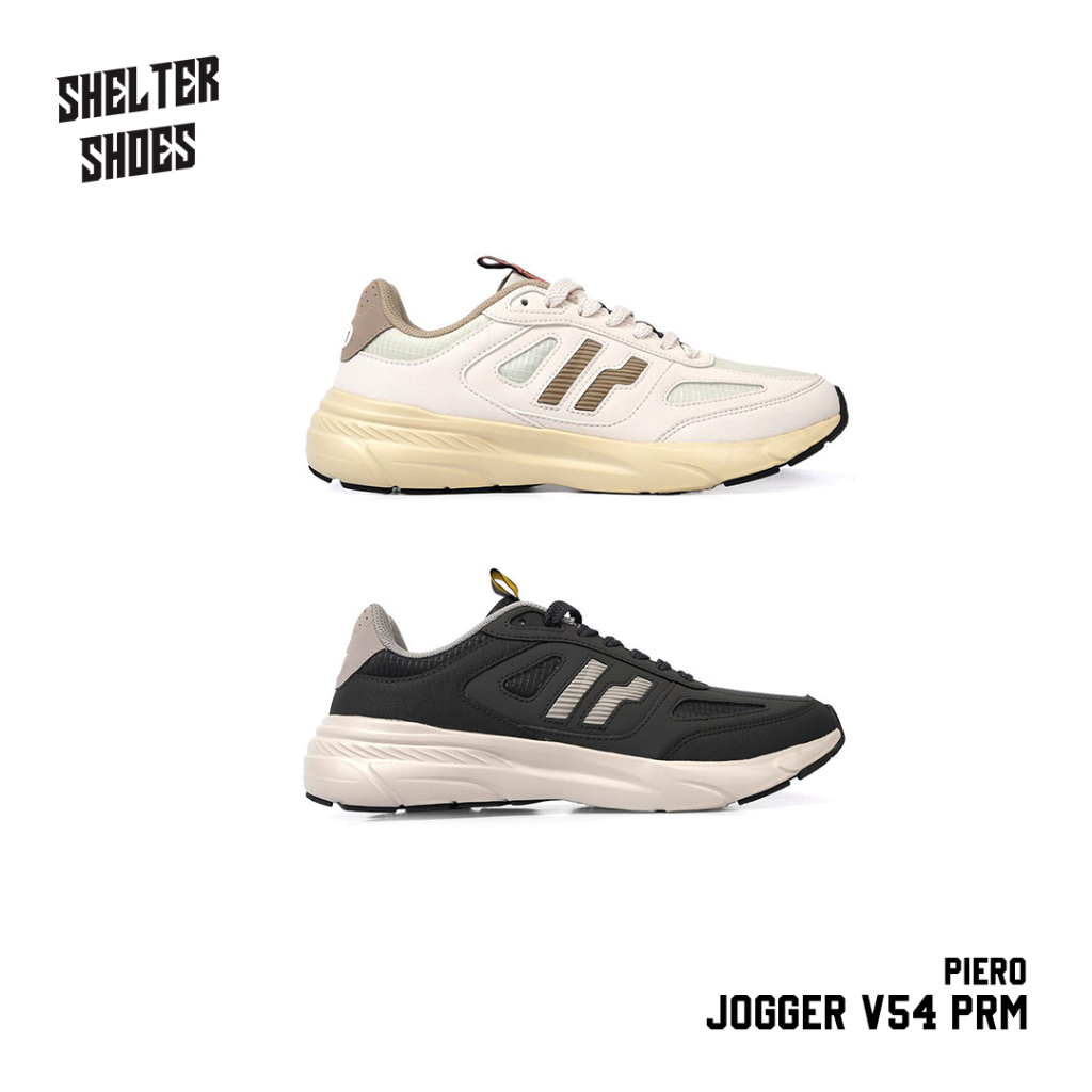 SEPATU PIERO JOGGER V54 PRM WHITE DARK GREY 2 WARNA NEW ARRIVALS RUSHER DENIM SERIES SNEAKERS RUNNIN