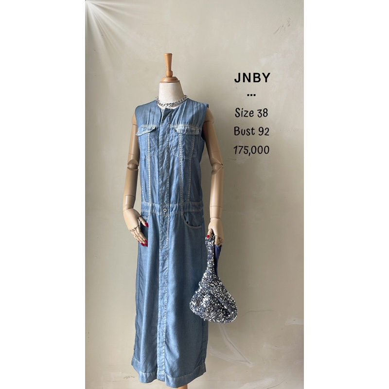 Midi dress soft jeans denim wash cargo pocket saku full kancing hidup lekbong kutung tanktop premium