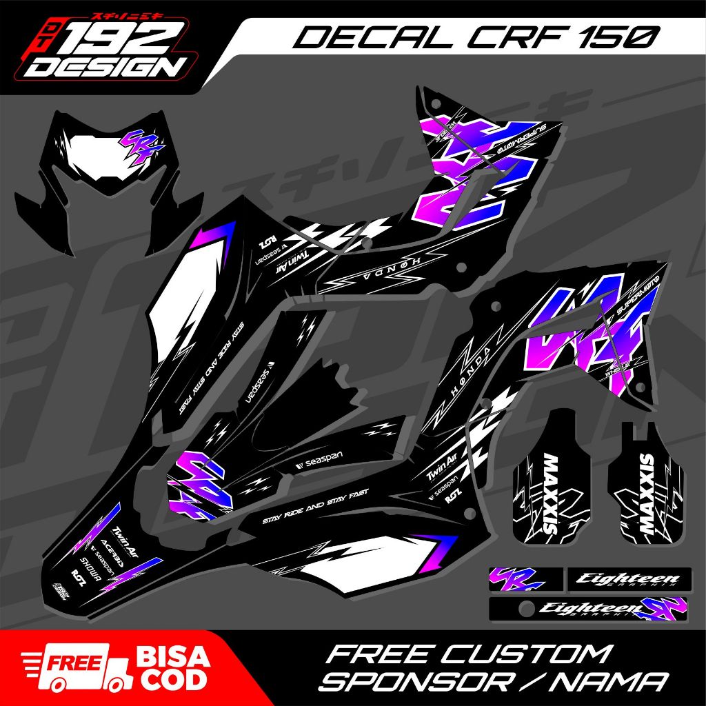 Decal Crf 150 L Hitam Ungu  Desain Minimalis Full Body Custom