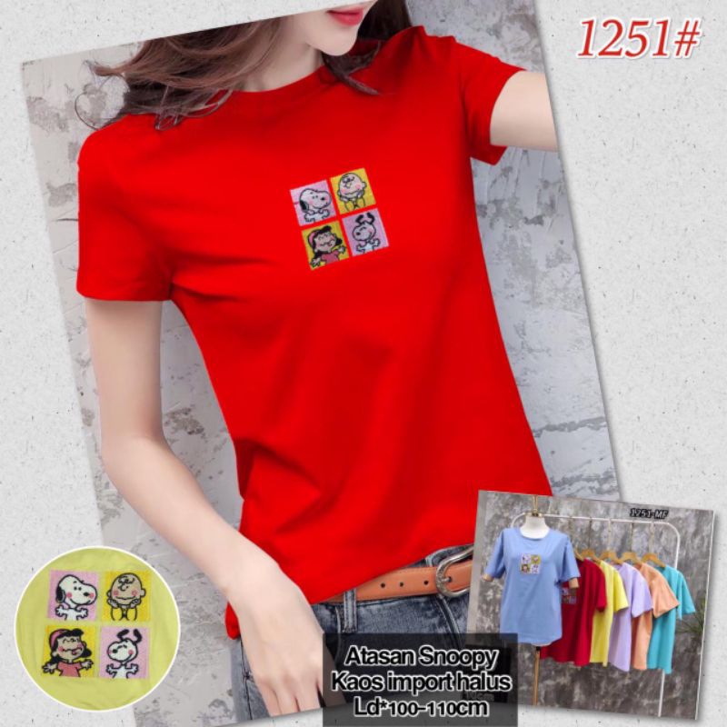 Kaos Lengan Pendek Wanita Import MF Bordir XL snopy