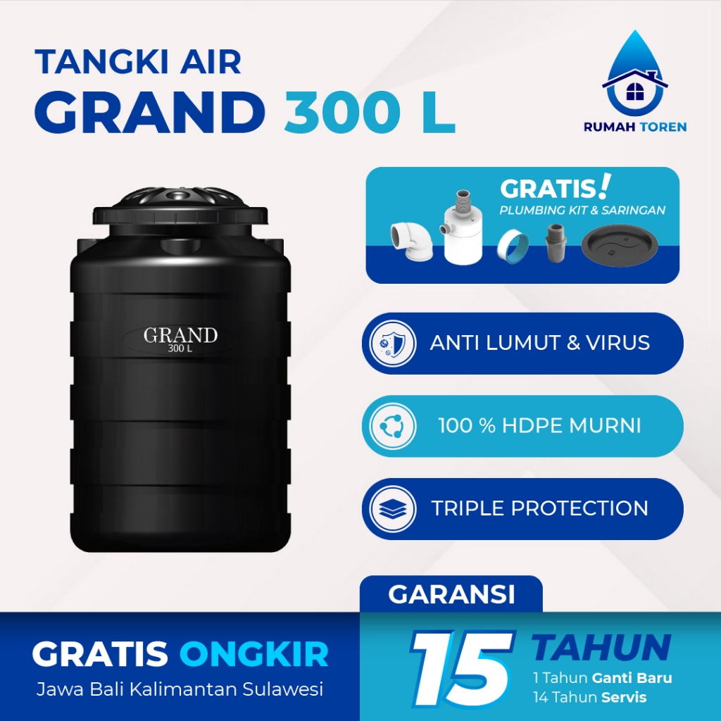 Tangki Tandon Toren Air Grand 300 Liter Anti Lumut