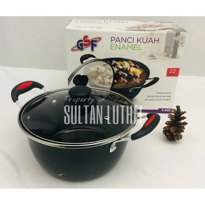 panci kuah gsf 22cm panci tutup kaca panci enamel
