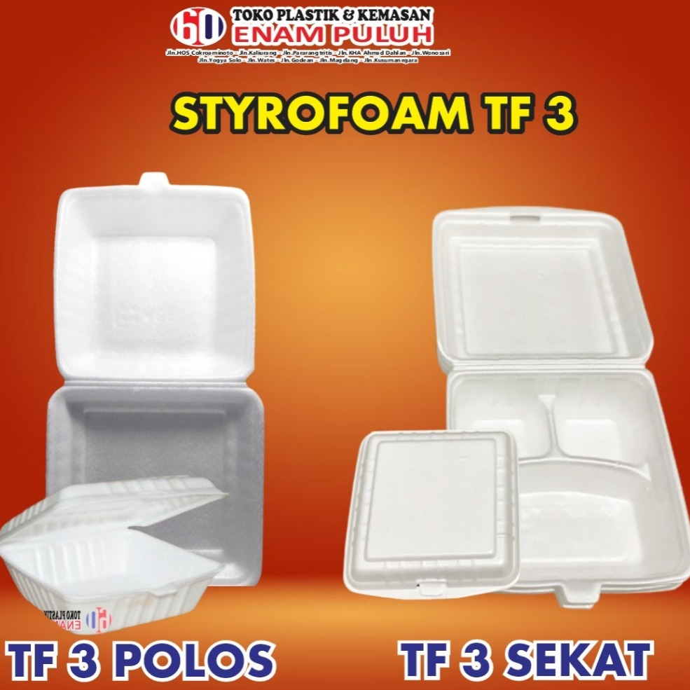 Styrofoam TF 3 Polos & TF 3 Sekat isi 10 pcs / tempat nasi / styrofoam nasi kotak/ TF 3 Polos & TF 3
