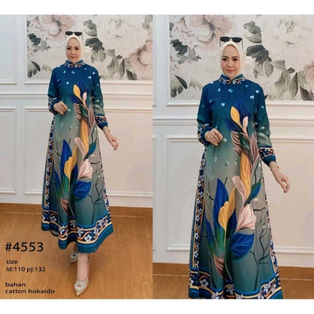Baju Muslim Terbaru Dress Muslimah Wanita Gamis Katun Bangkok Bunga