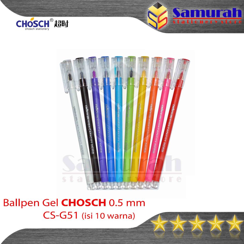 

Gel Pen Chosch 0.5 mm campur 10 warna - Set / GelPen 05 mm MIX 10 colours / Ball pen gel Cair 05mm