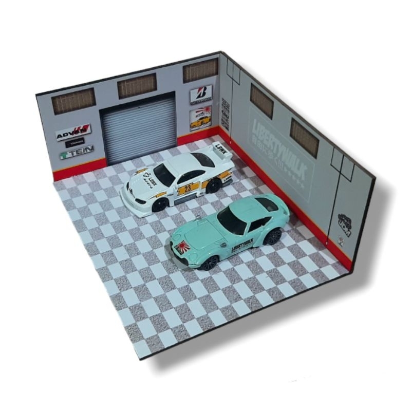 Pola Diorama Garasi liberty walk papercraft skala 1/64 hotwheels papercraft garage